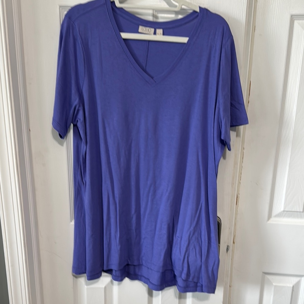 LOGO by Lori Goldstein Blue Oversized Short Sleeve T-Shirt